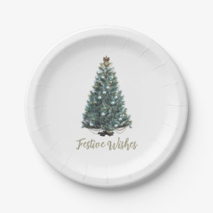 Festive Wishes. Christmas tree design Paper Plate