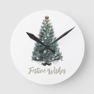 Festive Wishes. Christmas tree design Round Clock