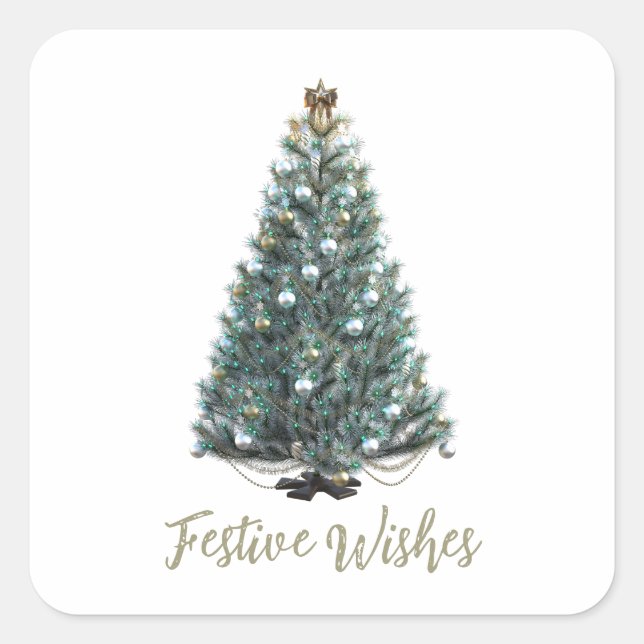 Festive Wishes. Christmas tree design Square Sticker (Front)