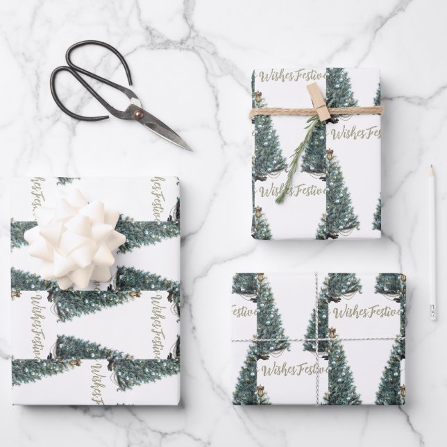 Festive Wishes. Christmas tree design Wrapping Paper Sheet (Front)