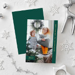 Festive Wishes | Modern One Photo Holiday Card<br><div class="desc">These colourful and modern cards feature a forest green bar along the side of your personal photo,  and a small matching banner with the year adds additional style. The gold coloured text says "Merry Christmas",  and you can add your family name.</div>