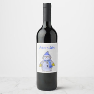 Festive Wishes. Snowman design Wine Label