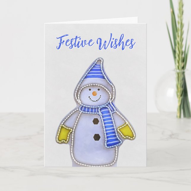 Festive Wishes. Snowman Folded Greeting Card (Front)