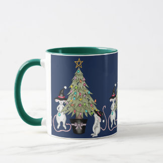 Festive Witch Mice Decorating Their Christmas Tree Mug
