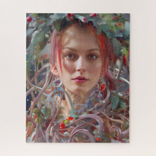 Festive Woman Dressed in Christmas Garland Jigsaw Puzzle