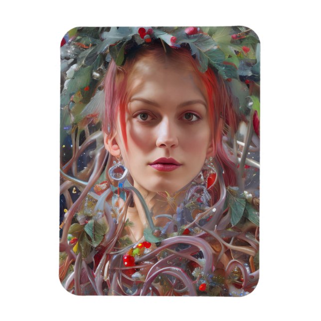 Festive Woman Dressed in Christmas Garland Magnet (Vertical)