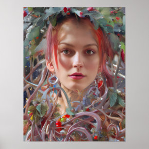 Festive Woman Dressed in Christmas Garland Poster