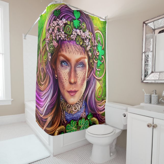 Festive Woman St. Patrick's Day Shower Curtain (In Situ)