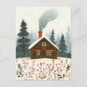Festive wooden Cabin Christmas Greeting Postcard
