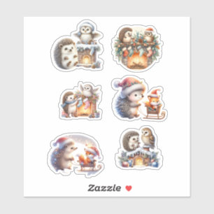 Festive Woodland Animal Stickers – Hedgehogs, Owls