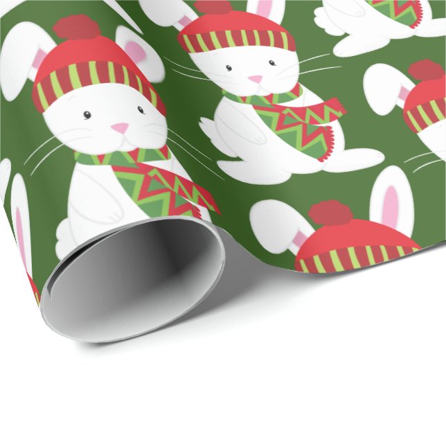 Festive Woodland Christmas bunny party wrap Wrapping Paper (Roll Corner)