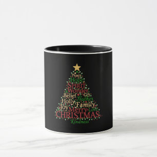 Festive Word Art Christmas Tree Peace Hope Joy Mug