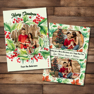 Festive Wreath 3 Photo Christmas Card