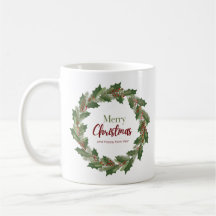 Festive Wreath and Script | Merry Christmas Mug 