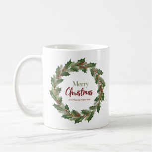 Festive Wreath and Script   Merry Christmas Mug 