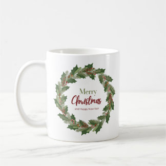 Festive Wreath and Script | Merry Christmas Mug 