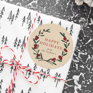 Festive Wreath Christmas Holiday Classic Round Sticker