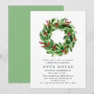 Festive Wreath CHRISTMAS HOLIDAY OPEN HOUSE Invitation