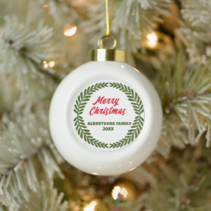 Festive Wreath Christmas Ornament, Holidays Xmas Ceramic Ball Christmas Ornament