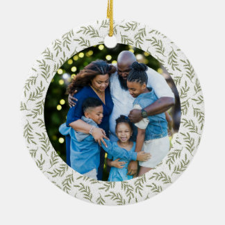 Festive Wreath Custom Family Photo Holiday Ceramic Tree Decoration