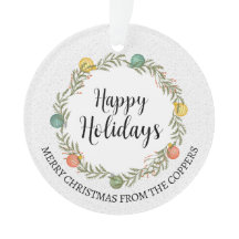 Festive Wreath Happy Holidays Ornaments