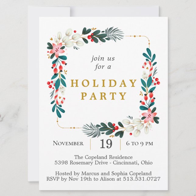 Festive Wreath Holiday Invitation (Front)
