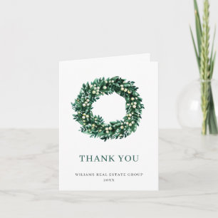 Festive Wreath Holly Berry Pine Forest Christmas  Thank You Card
