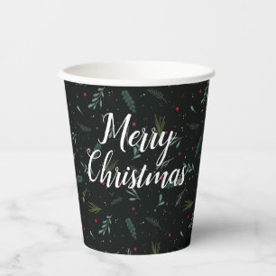 Festive Wreath Leaves Berries Greeting Paper Cups