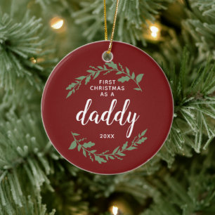 Festive Wreath Personalised 1st Christmas As Daddy Ceramic Tree Decoration