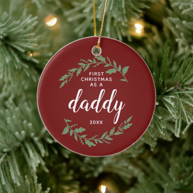 Festive Wreath Personalised 1st Christmas As Daddy Ceramic Tree Decoration (Tree)