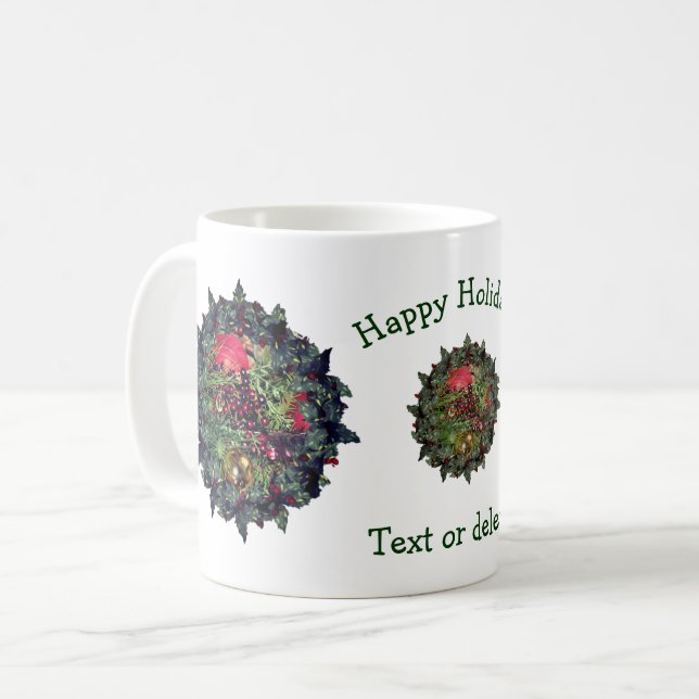Festive Wreath Personalised Christmas Holiday  Coffee Mug (Front Left)