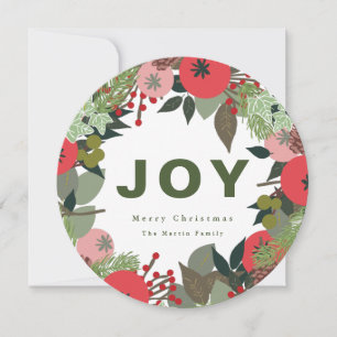 Festive Wreath with Joy Typography Holiday Card