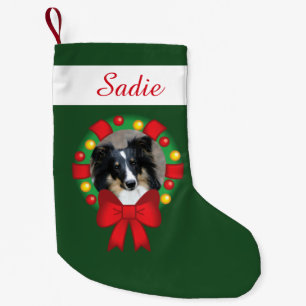 Festive Wreath With Personalised Photo And Name Small Christmas Stocking