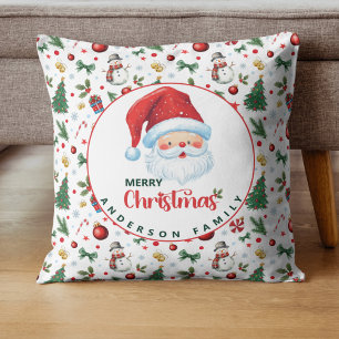 Festive Xmas Pattern with Name Merry Christmas Cushion