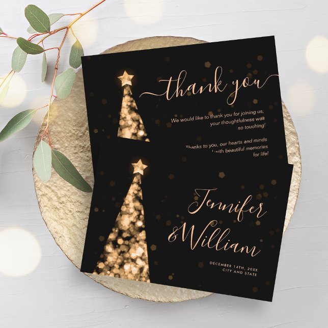 Festive Xmas Tree Gold Wedding Thank You Card (Festive Xmas Tree Gold Wedding Thank You Card)