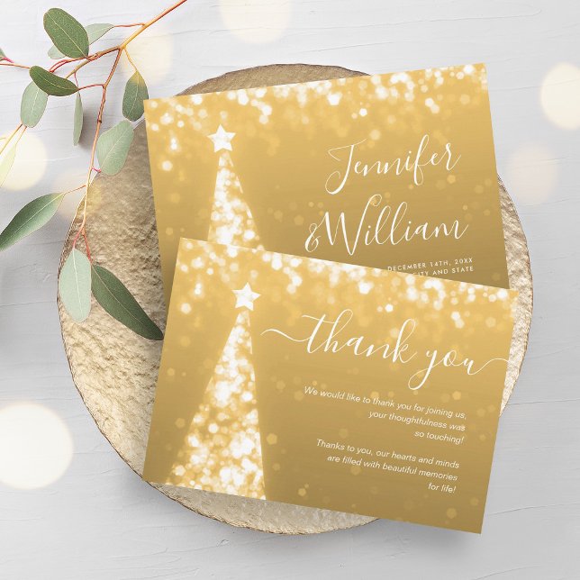 Festive Xmas Tree Gold Wedding Thank You Card (Festive Xmas Tree Gold Wedding Thank You Card)
