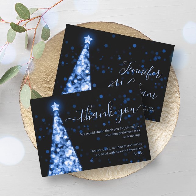 Festive Xmas Tree Navy Blue Wedding Thank You Card (Creator Uploaded)