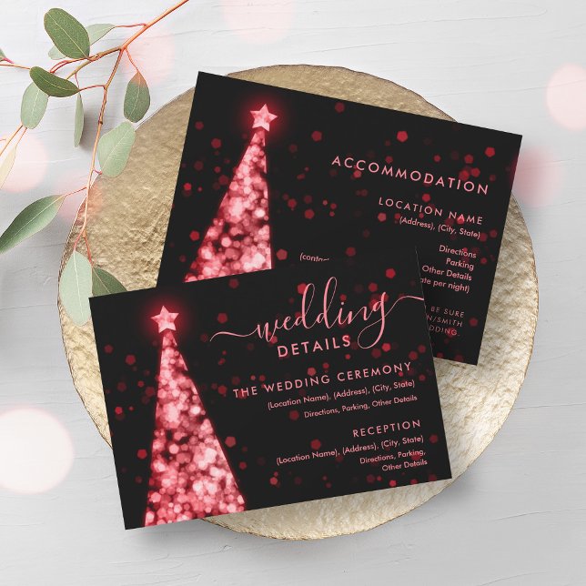 Festive Xmas Tree Red Black Wedding Details Card (Festive Xmas Tree Red Black Wedding Details Card)