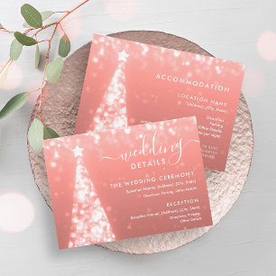 Festive Xmas Tree Rose Gold Wedding Details Card