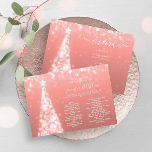 Festive Xmas Tree Rose Gold Wedding Menu Program Invitation