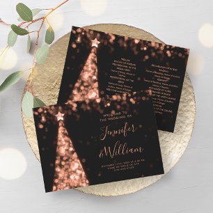 Festive Xmas Tree Rose Gold Wedding Program Invitation