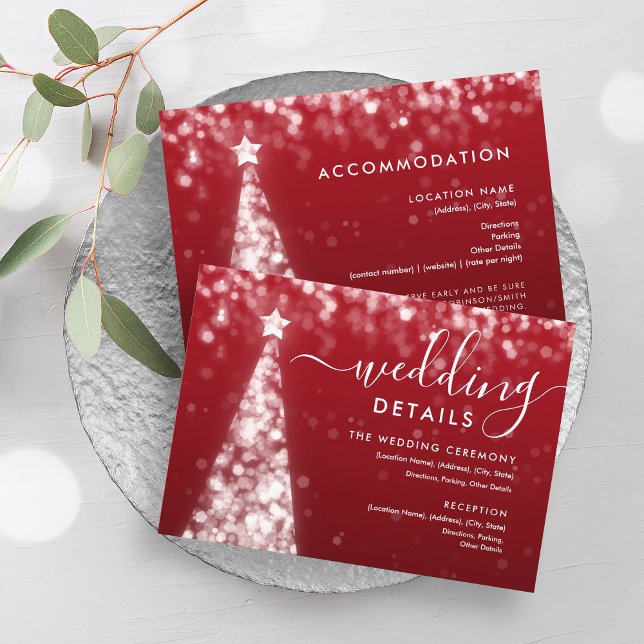 Festive Xmas Tree Silver Red Wedding Details Card (Festive Xmas Tree Silver Red Wedding Details Card)