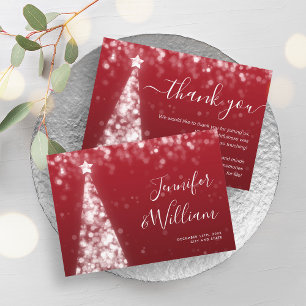 Festive Xmas Tree Silver Red Wedding Thank You  Invitation