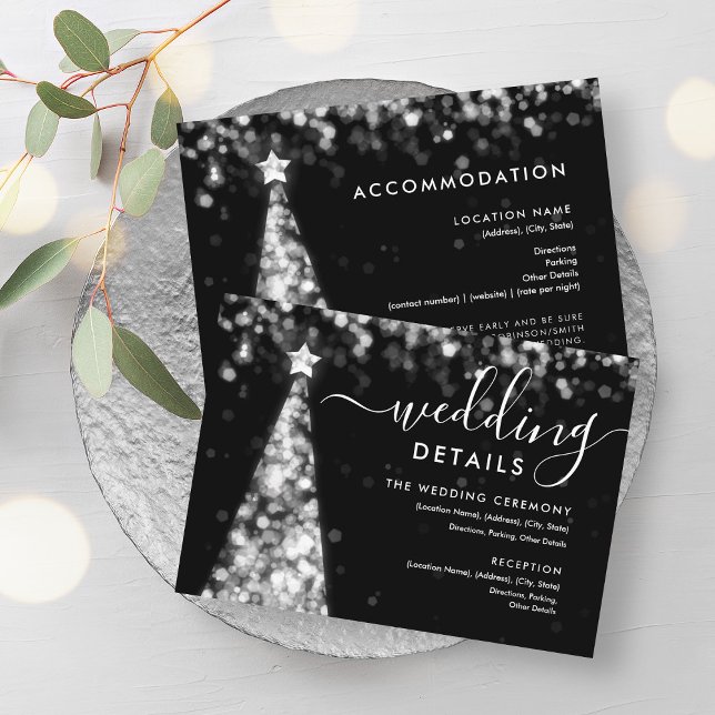 Festive Xmas Tree Silver Wedding Details Card (Festive Xmas Tree Silver Wedding Details Card)
