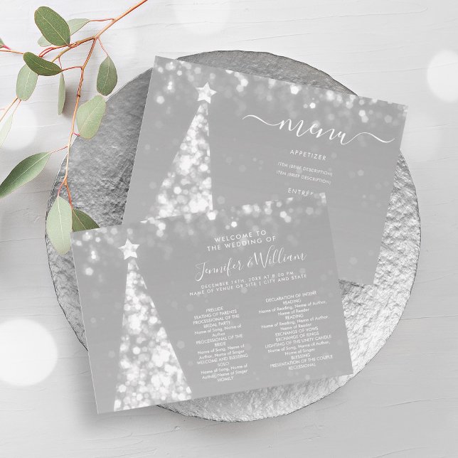 Festive Xmas Tree Silver Wedding Menu Program Invitation (Festive Xmas Tree Silver Wedding Menu Program)