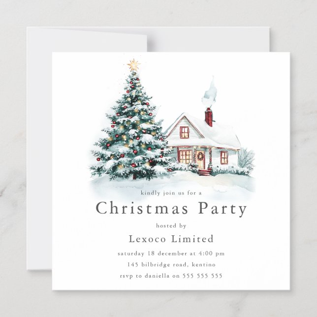 Festive Xmas Tree & Snow Corporate Christmas Party Magnetic Invitation (Front)