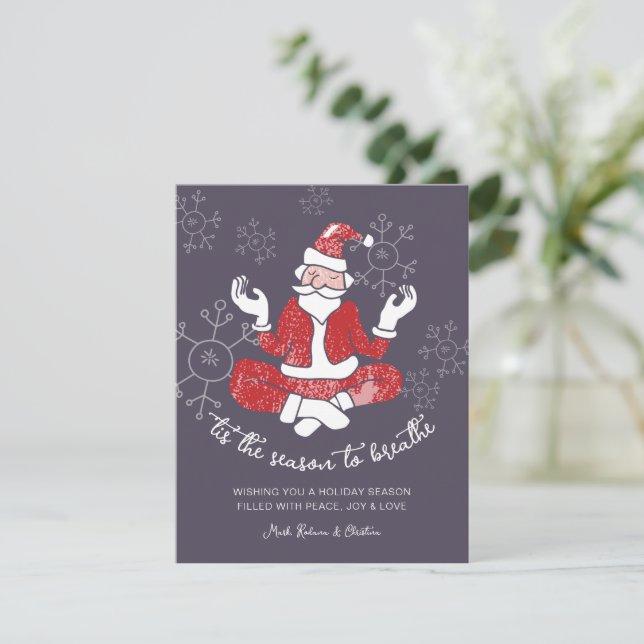 Festive Yoga Santa Season to Breathe Holiday Card (Standing Front)