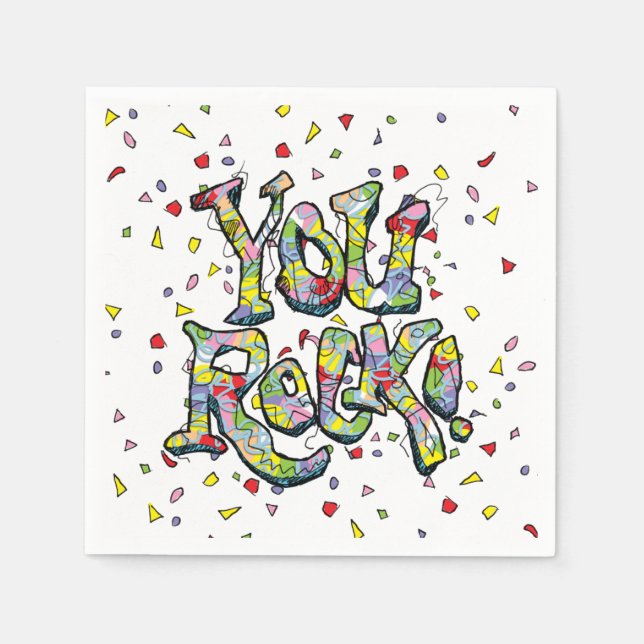 Festive "You Rock!" Lettering Paper Napkins (Front)