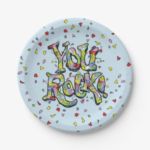 Festive "You Rock!" Lettering Paper Plates