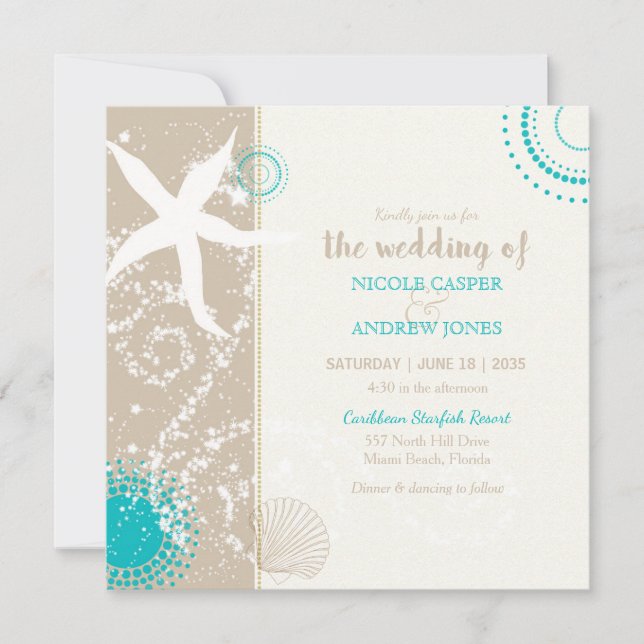 Festively Chic Beach Wedding Invitation (Front)